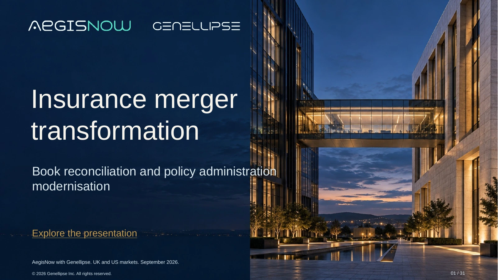 Insurance merger transformation — AegisNow presentation cover